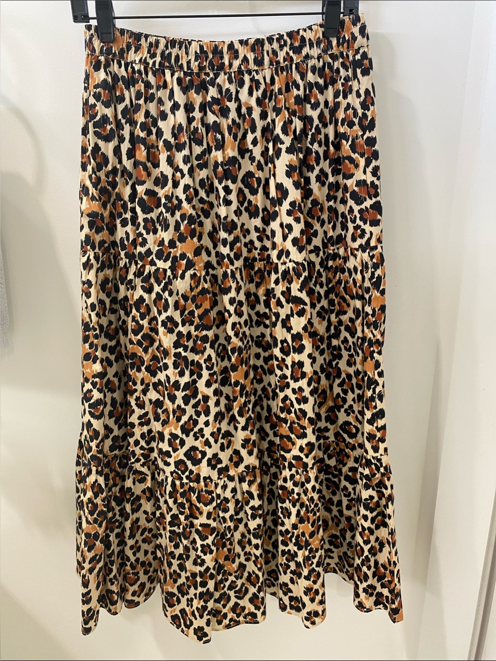 Mille Leopard Print Tiered Cotton Maxi Skirt - Beige/Camel/Black